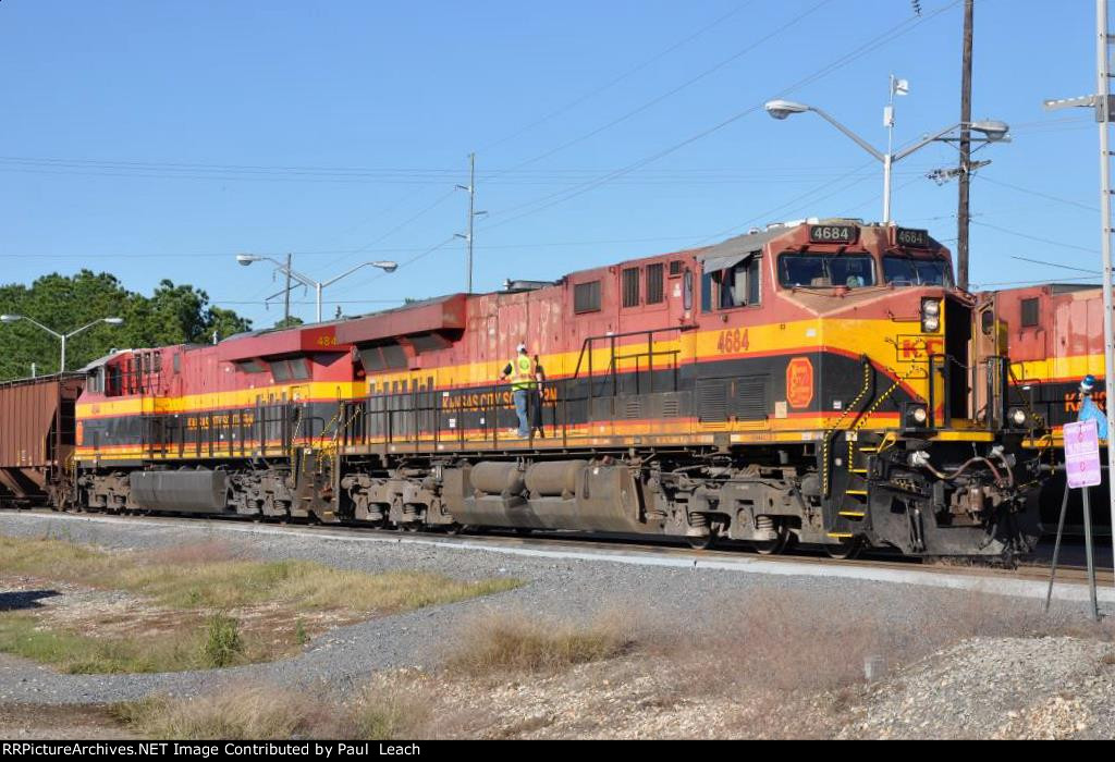 Southbound manifest waits to exit the fueling area